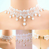 Gothic Bridal Vintage Victorian White Pearl Flower Lace Choker Necklace Gothic Bridal Vintage Victorian White Pearl Flower Lace Choker Necklace