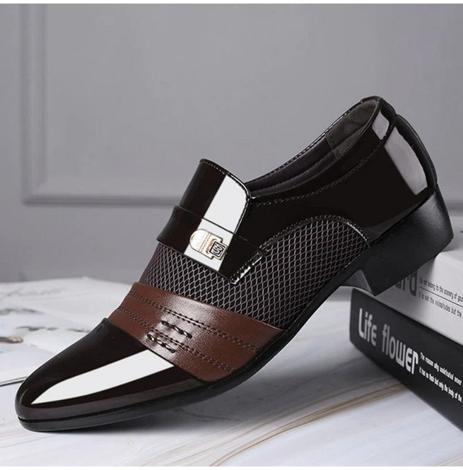Vintage Men's Pu Leather Pointed Toe Plaid Pattern RebelsMarket