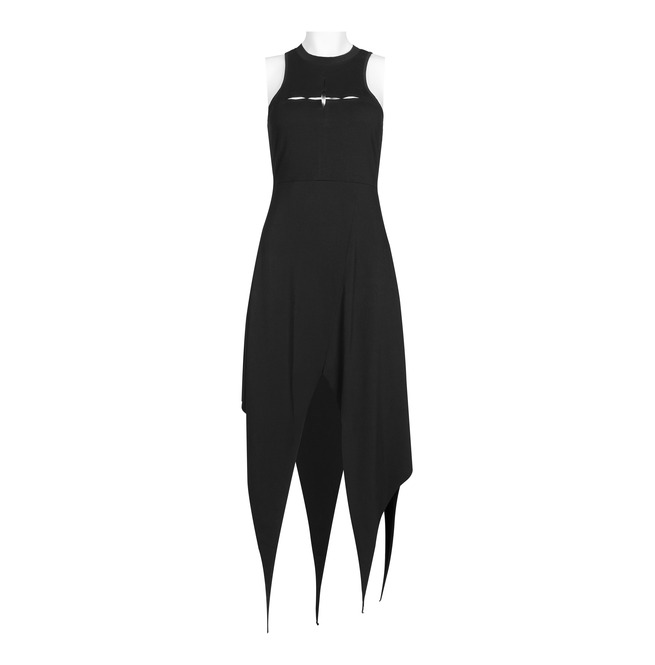 Asymmetrical Mesh Sleeves Hooded Black Dress RebelsMarket