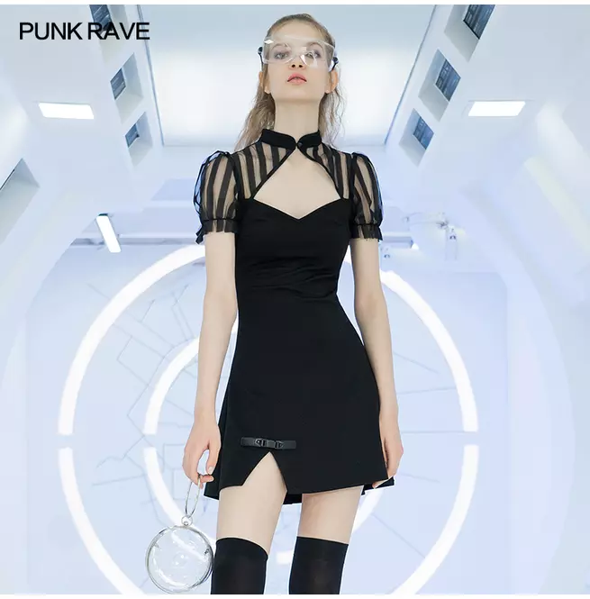acka sheer puff dress（black） （Sheer beaded dress）
