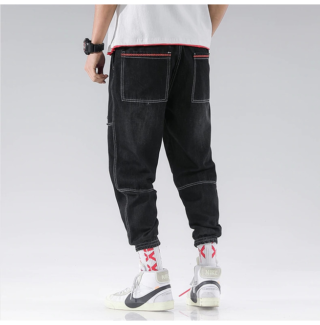 Men's Elastic Denim Ankle Bands Loose Pants RebelsMarket