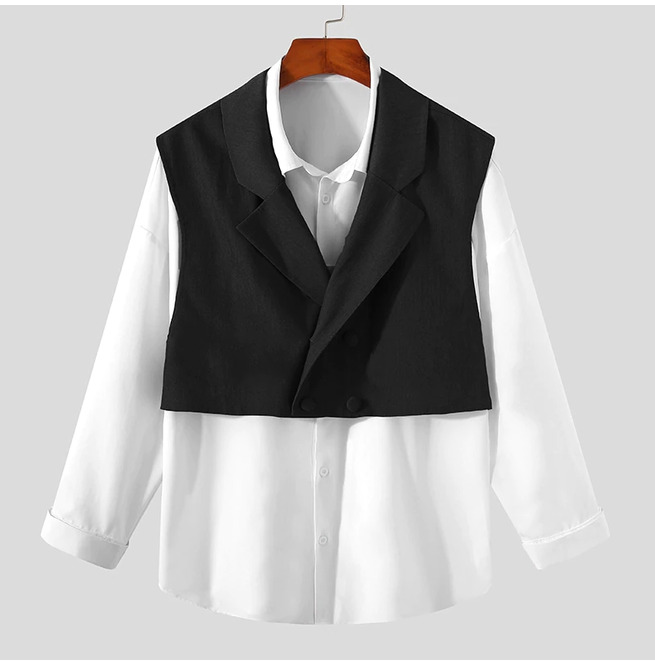 White ButtonUp Shirt Colored V Neck Vest Set RebelsMarket