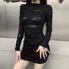Gothic Mini Dress Streetwear Rock Punk Hollow Retro High Waist Long Sleeve Gothic Mini Dress Streetwear Rock Punk Hollow Retro High Waist Long Sleeve