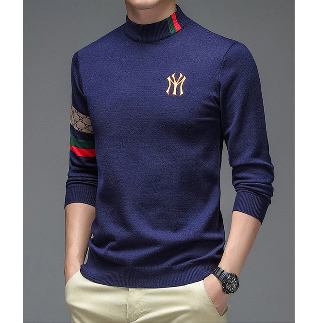 Men's Slim Fit Embroidered Mock Neck Long Sleeve RebelsMarket