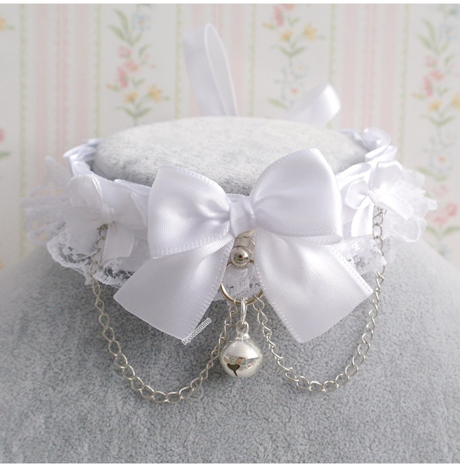 All White Satin Choker Necklace, Kitten 