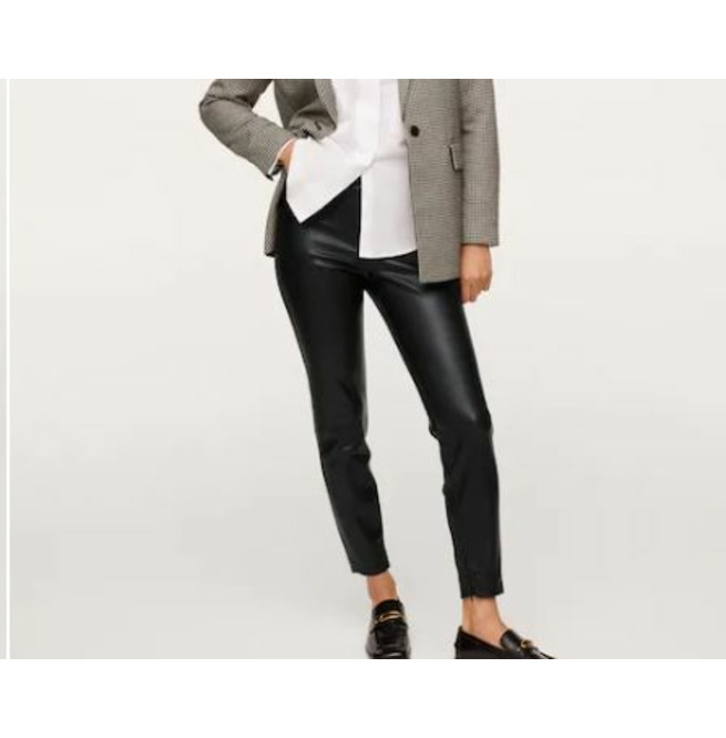 Women Black Leather Pants With Split 