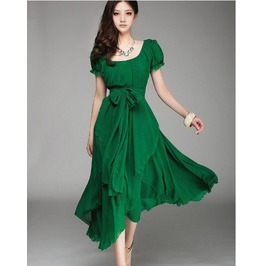 Deep neck line flair skirt emerald green long dress dresses 5