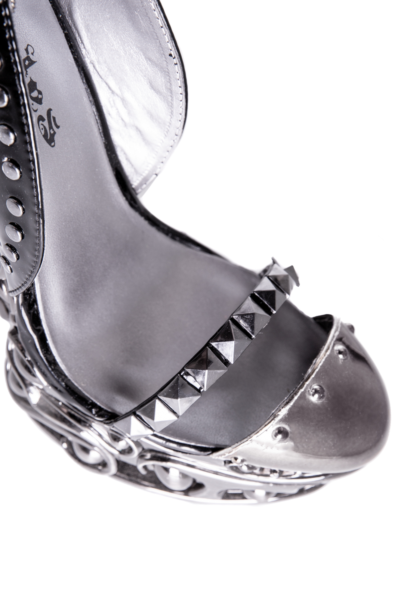 Black Chain Ankle Strap Round Toe Studded Pump Heels RebelsMarket