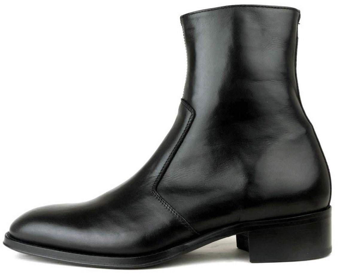 Handmade Men Black Leather Zip Boots, Engineer Boots, RebelsMarket