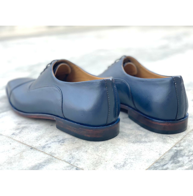 Handmade Mens Navy Blue Leather Oxfords Shoes. Men Blue RebelsMarket