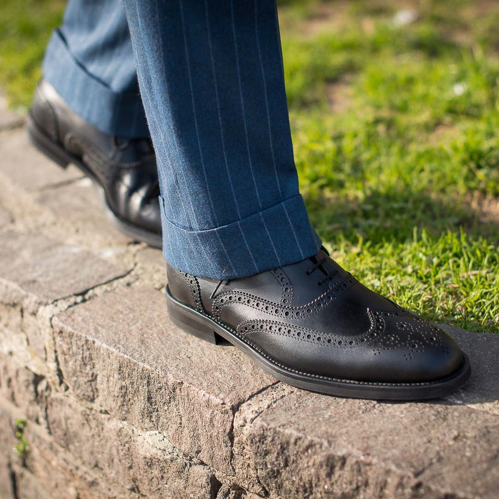 Handmade Mens Black Brogue Wingtip Dress Shoes, Men RebelsMarket