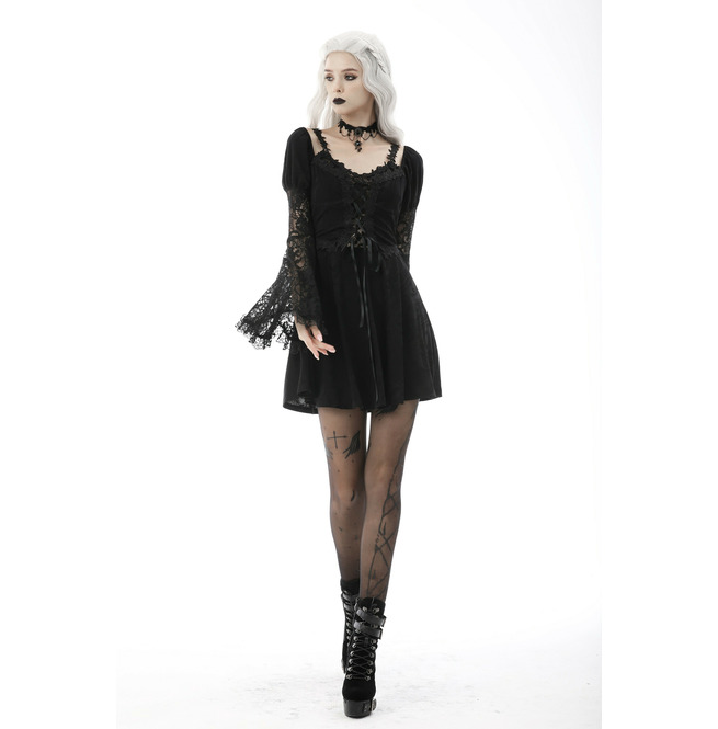 Gothic Fake Two Pieces Trumpet Lace Sleeves Black Mini RebelsMarket