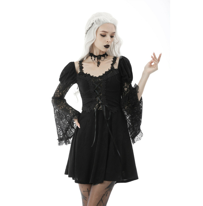 Gothic Fake Two Pieces Trumpet Lace Sleeves Black Mini RebelsMarket