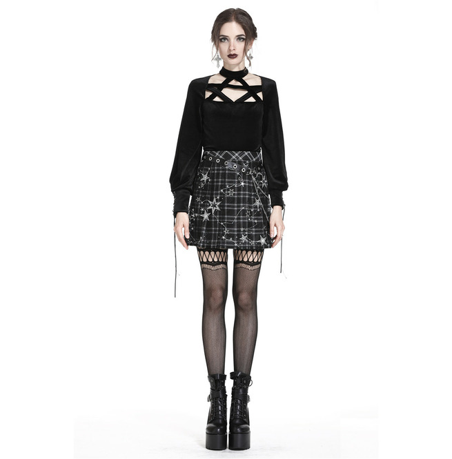 Punk Black Pleated Grid Star Mesh Loose Chain Skirt RebelsMarket Punk Black Pleated Grid Star Mesh Loose Chain Skirt Rebelsmarket