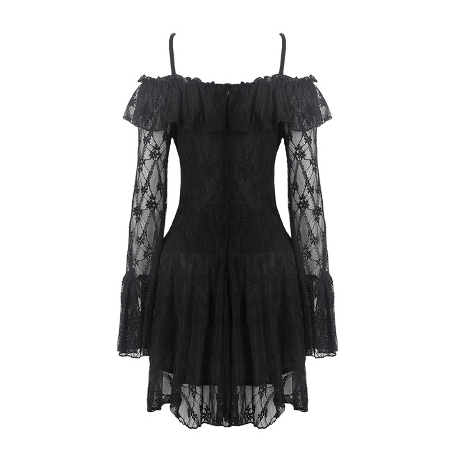 Black Embroidered Lace Off Shoulder Straps Lace Up RebelsMarket