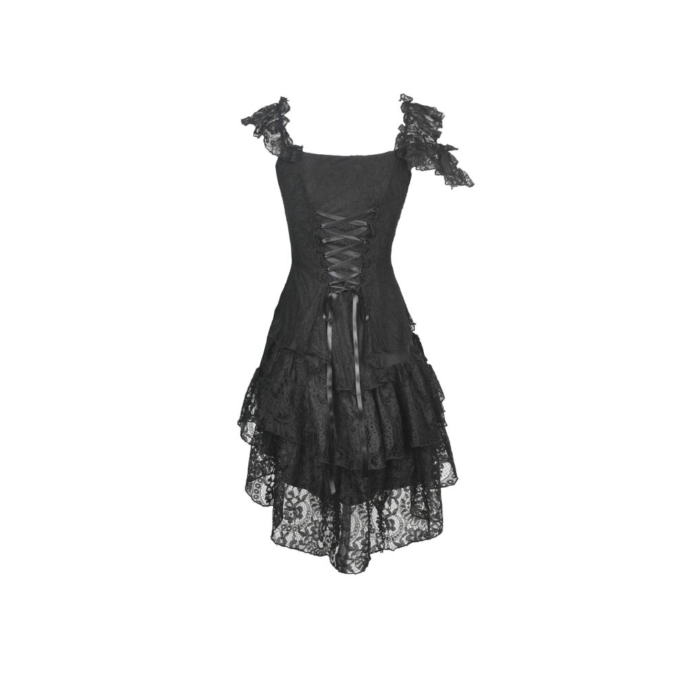 Black Gothic Asymmetrical Layered Lace Dress Dark In RebelsMarket