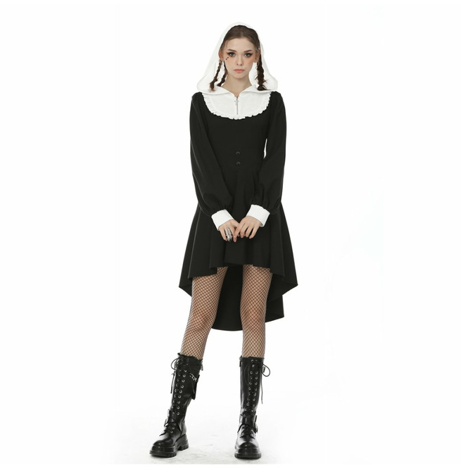 Asymmetrical Black Gothic ZipUp Hooded Dress Dark In RebelsMarket