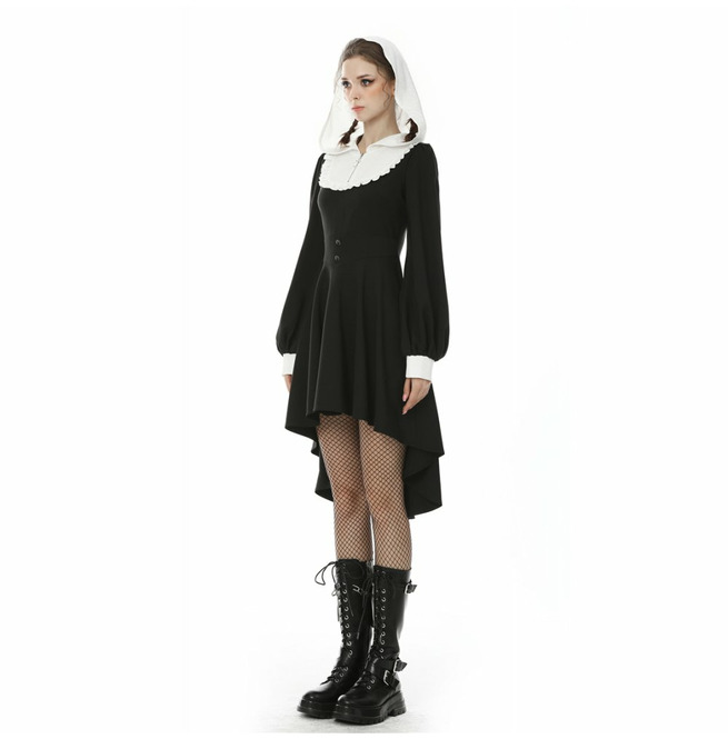 Asymmetrical Black Gothic ZipUp Hooded Dress Dark In RebelsMarket