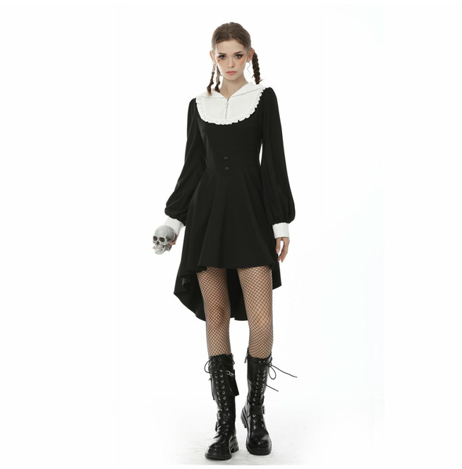 Asymmetrical Black Gothic ZipUp Hooded Dress Dark In RebelsMarket