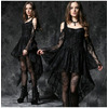 Embroidered Floral Lace Buttons Ruffled Dove Tail Black Gothic Dress Embroidered Floral Lace Buttons Ruffled Dove Tail Black Gothic Dress