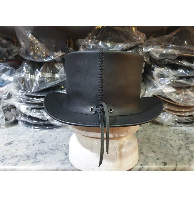 leather top hat with skulls