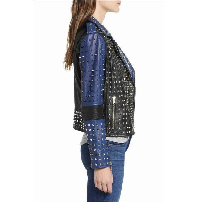 Women Blue Studded Jacket, Women's Two 