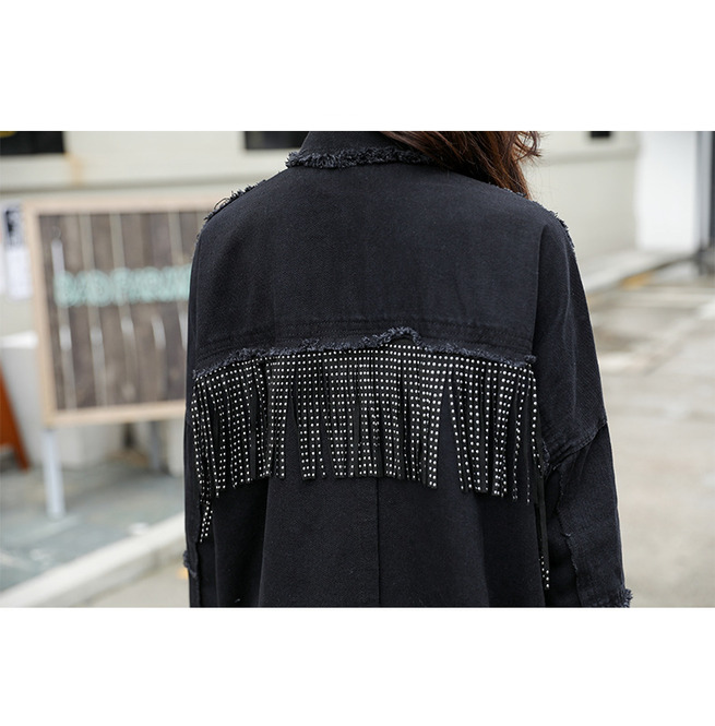 Black Rivets Wide Waist Single Breasted Denim Jacket RebelsMarket