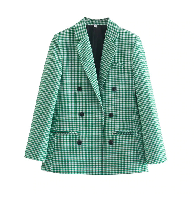 Double Breasted Long Sleeve Checkered Vintage Blazer RebelsMarket