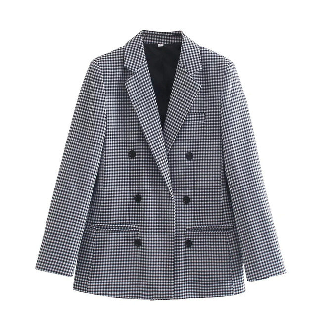 Double Breasted Long Sleeve Checkered Vintage Blazer RebelsMarket