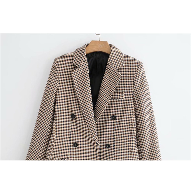 Double Breasted Long Sleeve Checkered Vintage Blazer RebelsMarket