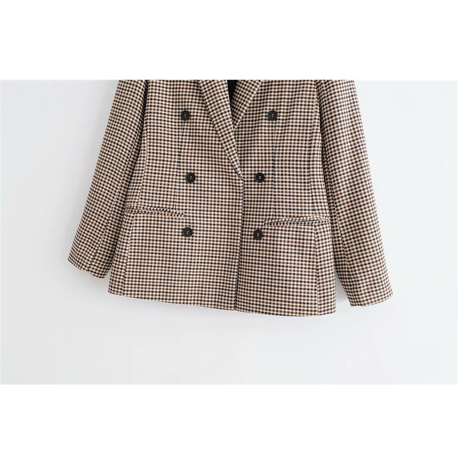 Double Breasted Long Sleeve Checkered Vintage Blazer RebelsMarket