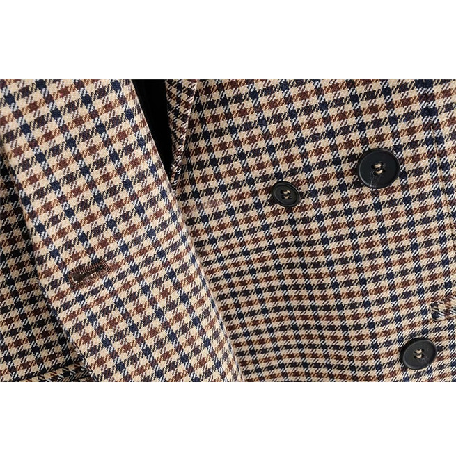 Double Breasted Long Sleeve Checkered Vintage Blazer RebelsMarket