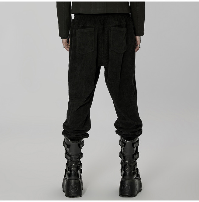 Gothic Men's Black Pants With Drawstring Waist and Side RebelsMarket