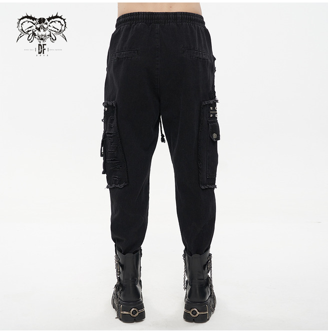 Gothic Men's Black Pants With Elastic Ankle Waist and RebelsMarket