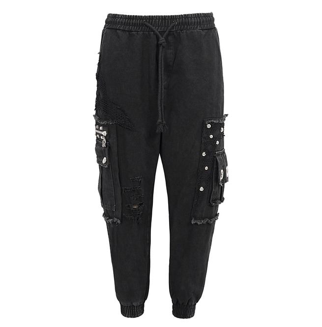 Gothic Men's Black Pants With Elastic Ankle Waist and RebelsMarket