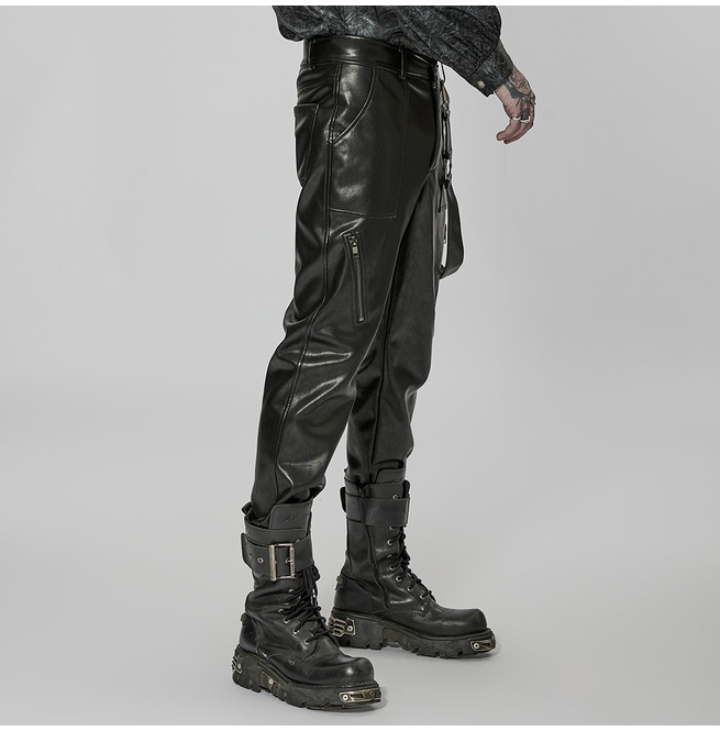 Gothic Removable Loop Skinny Fit Leather Pants for Men RebelsMarket