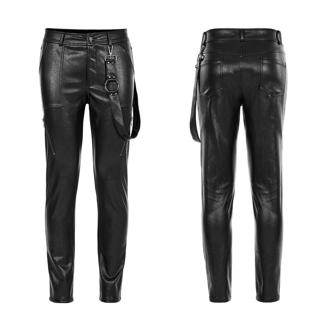 Gothic Removable Loop Skinny Fit Leather Pants for Men RebelsMarket
