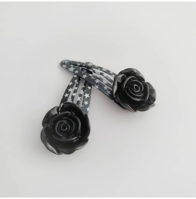 Black Rose Hair Clips, Gothic Hair Accessory RebelsMarket