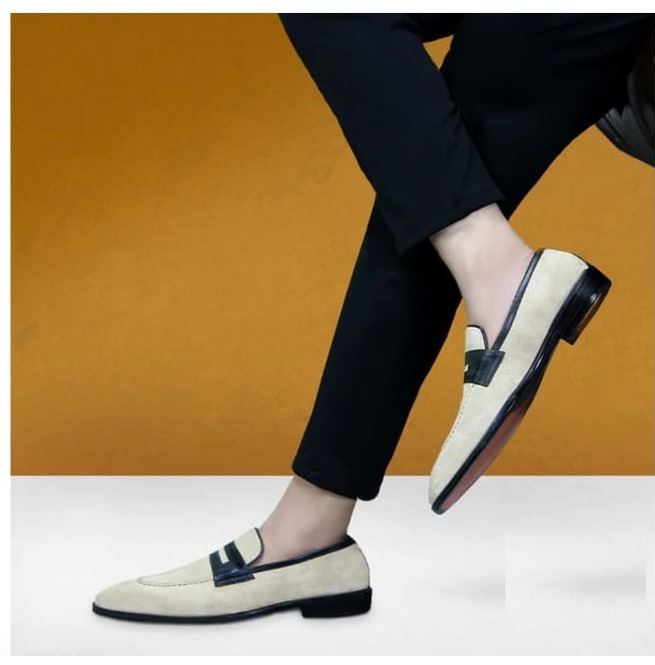 Handmade Men Two Tone Suede Loafer 