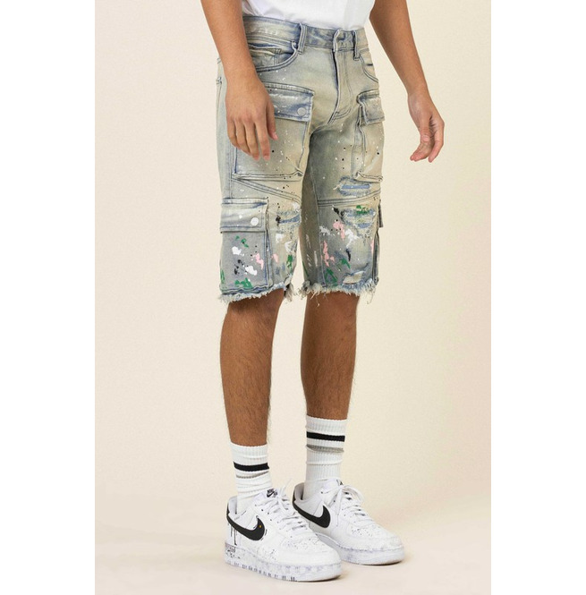 Handpainted Men's Multi Cargo Denim Shorts Style RebelsMarket