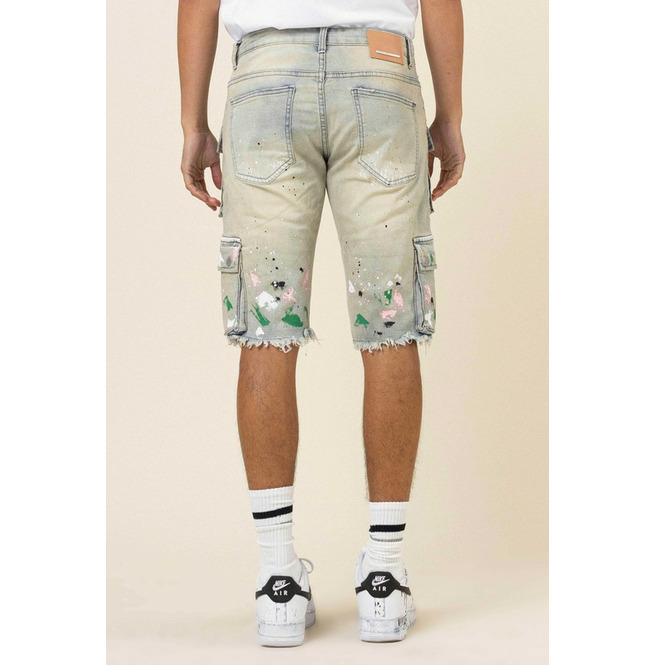 Handpainted Men's Multi Cargo Denim Shorts Style RebelsMarket