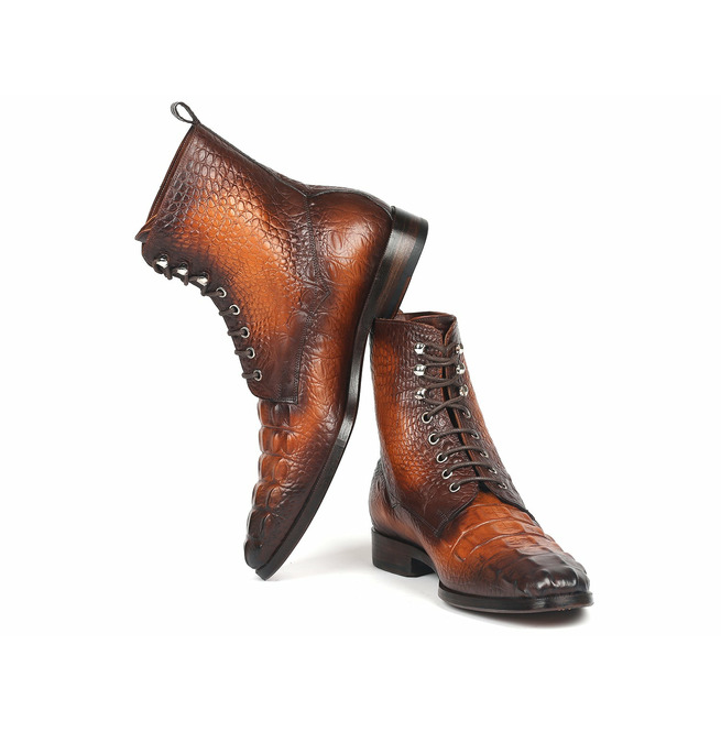 Handmade Men Alligators Ankle Boot, Men Tan Brown RebelsMarket