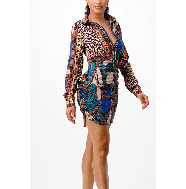 Women's Ruched Button Down Shirt Dress RebelsMarket