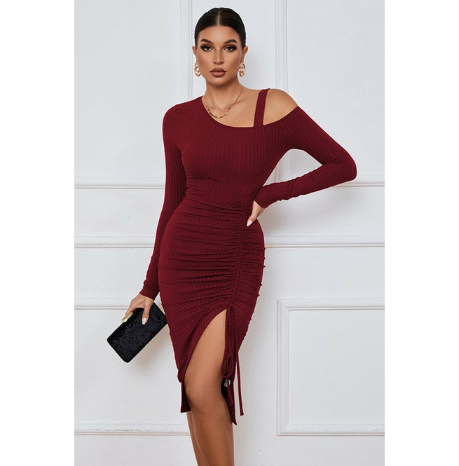 Women's Ruched One Shoulder Strap Dress RebelsMarket