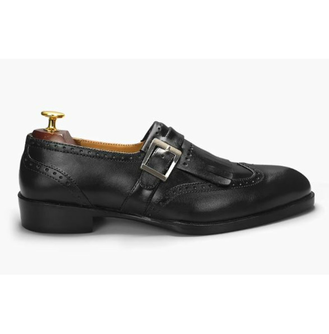 Handmade Mens Black Dress Shoes, Men Fringe Buckle RebelsMarket