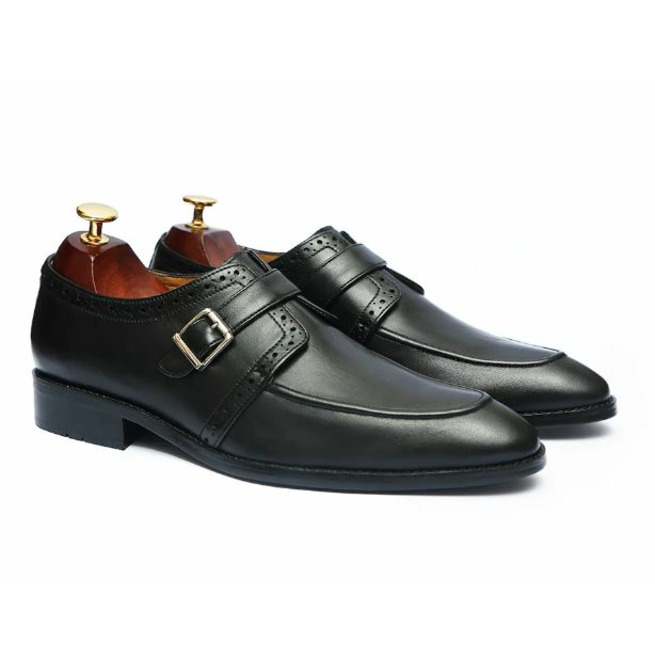 Handmade Mens Black Dress Shoes, Men Buckle Formal RebelsMarket