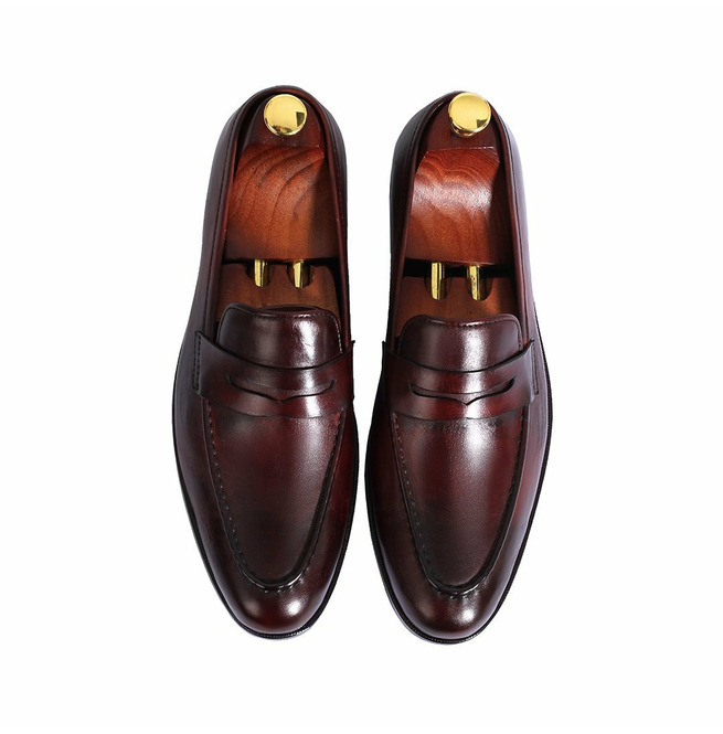 Handmade Mens Classic Brown Leather Loafer Moccasins RebelsMarket