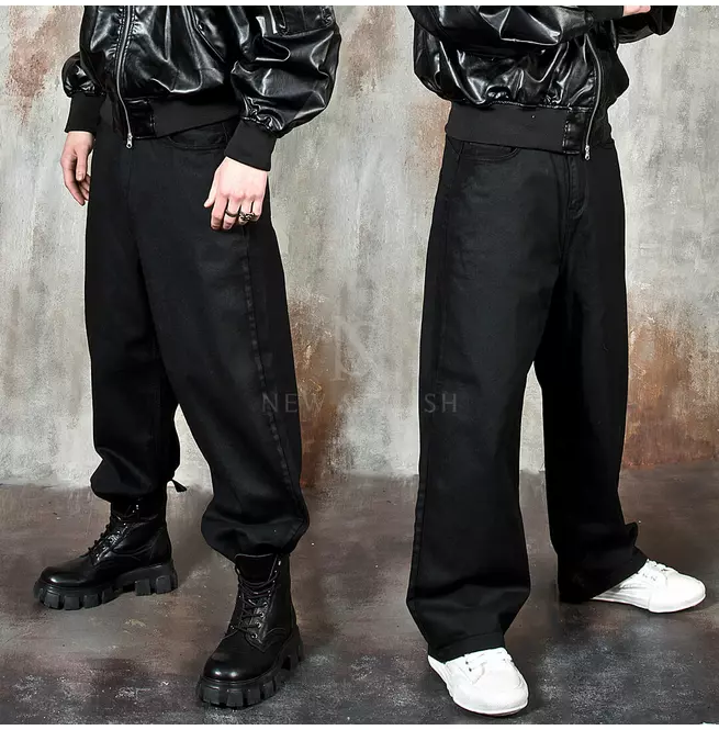 Wax-coated Wide-leg Baggy Jeans - 533 | RebelsMarket