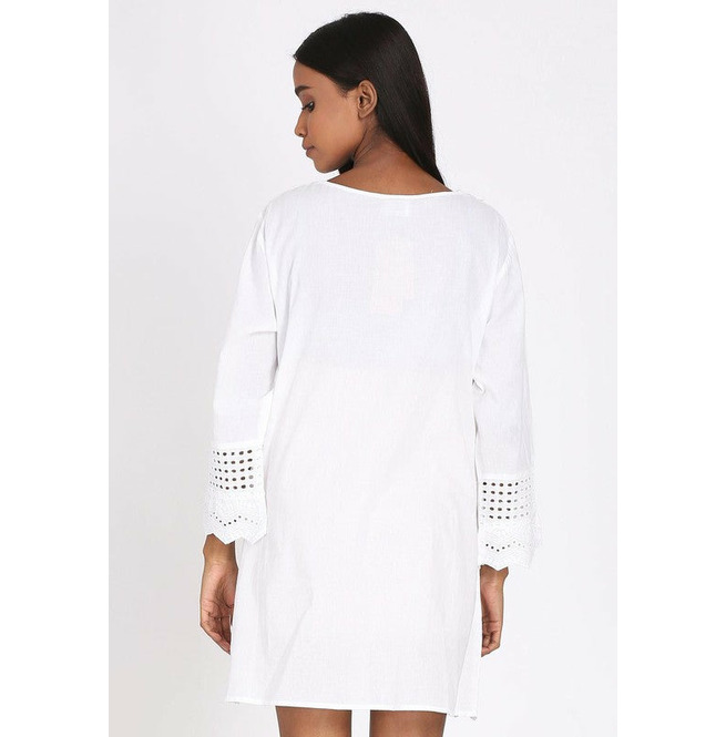 Schiffli Cotton Short Dress In White RebelsMarket