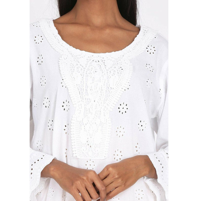 Schiffli Cotton Short Dress In White RebelsMarket